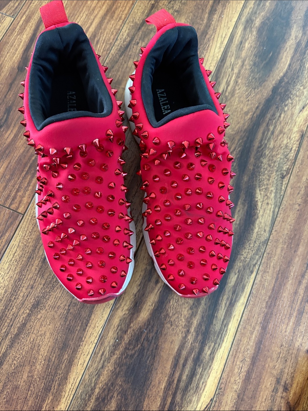 Red Spike Slip-On Sneakers - Studded Women's Fashion Shoes